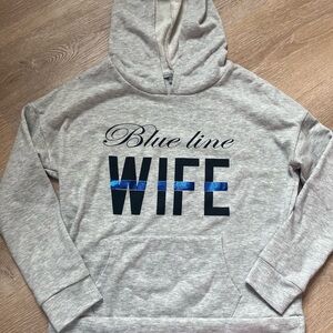 Charlotte Russe Gray Hoodie with Blue and Black Accents